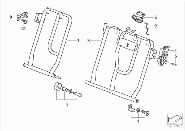 Каркас подушки зад.сид.с люком в спинке для BMW E46 316ti N45 (схема запчастей)