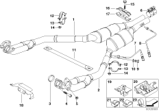 Катализатор/передний доп.глушитель для BMW E38 740i M62 (схема запасных частей)