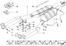 Катализатор/передний доп.глушитель для BMW E38 L7 M73N (схема запасных частей)