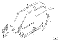 Детали бокового каркаса для BMW E61 530xd M57N2 (схема запасных частей)