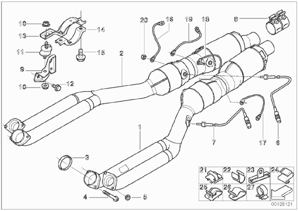 Катализатор/передний доп.глушитель для BMW E38 L7 M73N (схема запчастей)