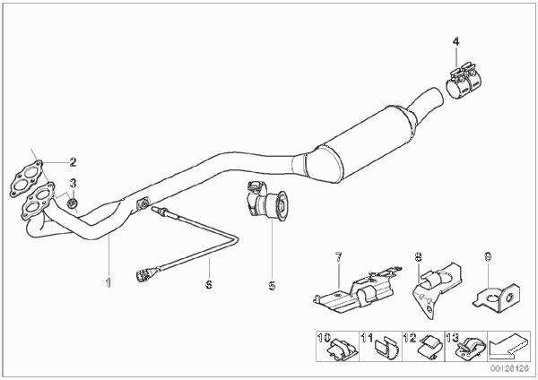 Катализатор/передний доп.глушитель для BMW Z3 Z3 1.8 M43 (схема запчастей)