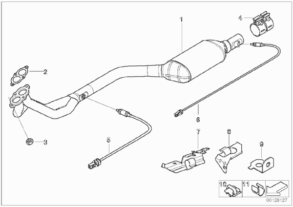 Катализатор/передний доп.глушитель для BMW Z3 Z3 1.9 M43 (схема запчастей)