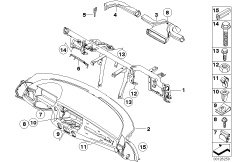 Облицовка панели приборов. несущая труба для BMW E85 Z4 M3.2 S54 (схема запасных частей)