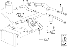 Водяной шланг системы охлаждения для BMW E38 750i M73 (схема запасных частей)