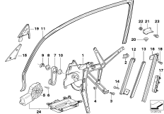 Механизм перемещения стекла двери Пд для BMW E36 325i M50 (схема запасных частей)