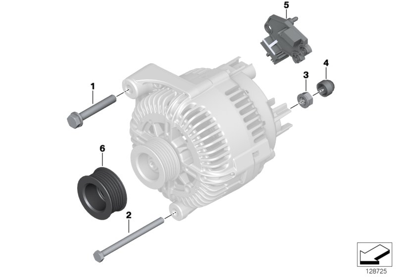 Детали генератора для BMW E91 330i N53 (схема запчастей)
