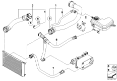 Водяной шланг системы охлаждения для BMW E65 730d M57N (схема запасных частей)
