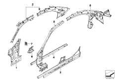 Детали бокового каркаса для BMW E60 530i M54 (схема запасных частей)