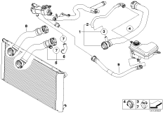 Водяной шланг системы охлаждения для BMW E60 530xd M57N2 (схема запасных частей)