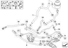 Маслопроводы гидроусилителя рул.управл. для BMW E61 525i M54 (схема запасных частей)