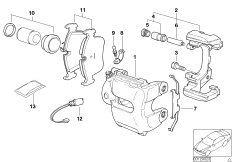 Датчик износа торм.накладки пер.колеса для BMW E83N X3 3.0si N52N (схема запасных частей)