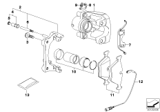 Датчик износа торм.накладки колеса Зд для BMW E83N X3 3.0sd M57N2 (схема запасных частей)