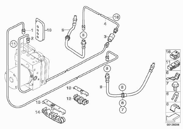 Трубопровод тормозного привода Зд для BMW E83 X3 2.0d M47N2 (схема запчастей)