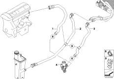 Водяные шланги/ водяной клапан для BMW E83 X3 3.0i M54 (схема запасных частей)