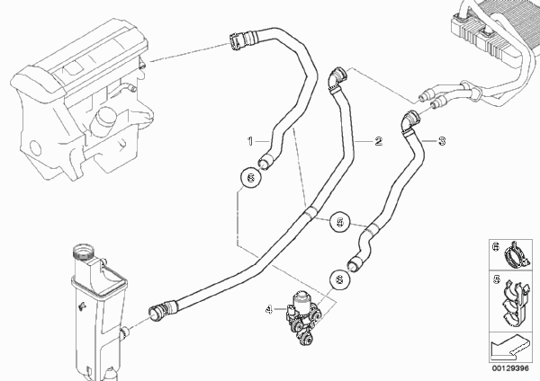 Водяные шланги/ водяной клапан для BMW E83 X3 2.5i M54 (схема запчастей)