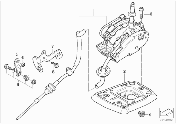 Перекл.КПП стептроник привод на все кол. для BMW E83 X3 2.5i M54 (схема запчастей)