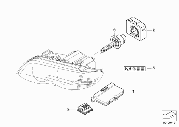 Электронные компоненты ксеноновых фар для BMW E53 X5 3.0d M57 (схема запчастей)