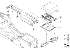 Подлокотник на центральной консоли для BMW E39 540i M62 (схема запасных частей)