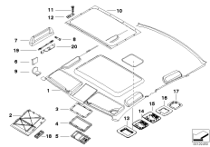 Потолок / поручень для BMW E39 530i M54 (схема запасных частей)