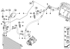 Трубопроводы хладагента для BMW E83 X3 2.5i M54 (схема запасных частей)