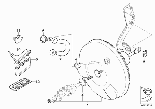 Вакуумный усилитель тормозов для BMW E46 316Ci N45 (схема запчастей)