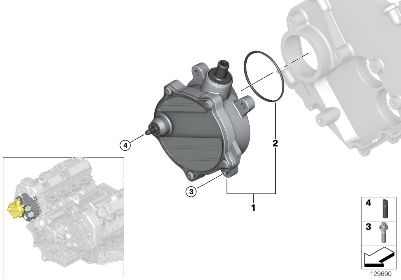 Вакуумный насос с трубопроводом для BMW E66 735Li N62 (схема запчастей)