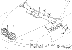 Наружные накладки / декоративные решетки для BMW Z3 Z3 M3.2 S54 (схема запасных частей)