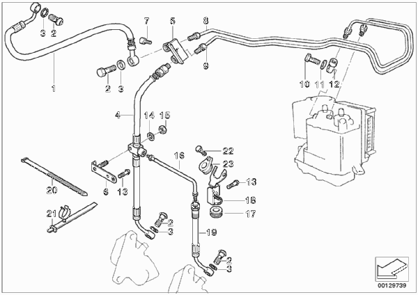 Трубопровод тормозного привода c ABS Пд для BMW R21 R 1150 GS 00 (0415,0495) 0 (схема запчастей)