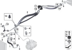 Трубопроводы хладагента для BMW RR2N Drophead N73 (схема запасных частей)