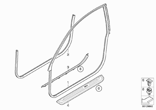 Защитная окантовка/накладки порогов для BMW E64 M6 S85 (схема запчастей)