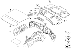 Звукоизоляция Пд для BMW E64 645Ci N62 (схема запасных частей)