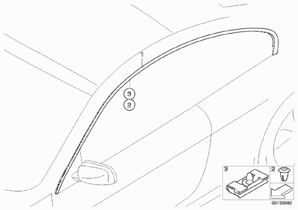 Декоративная планка крыши/леер для BMW E63 M6 S85 (схема запчастей)