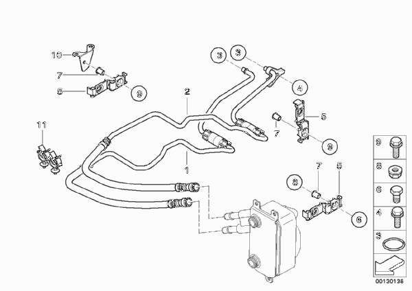 Трубопровод радиатора охл.масла КПП для BMW E67 760LiS N73 (схема запчастей)
