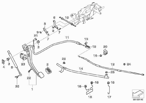 Педаль/стояночный тормоз для BMW E38 740d M67 (схема запчастей)