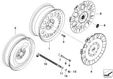 Колесный диск MINI сталь, дизайн 12 для BMW R50 Cooper W10 (схема запасных частей)