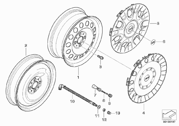 Колесный диск MINI сталь, дизайн 12 для MINI R50 One D W17 (схема запчастей)