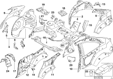 Брызговик Зд/детали днища для BMW E46 320d M47N (схема запасных частей)