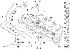 Топливный бак/дополнительные элементы для BMW E60 530xd M57N2 (схема запасных частей)