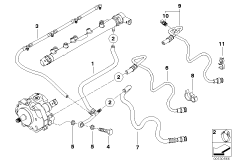 Топливопроводы для BMW E87 120d M47N2 (схема запасных частей)