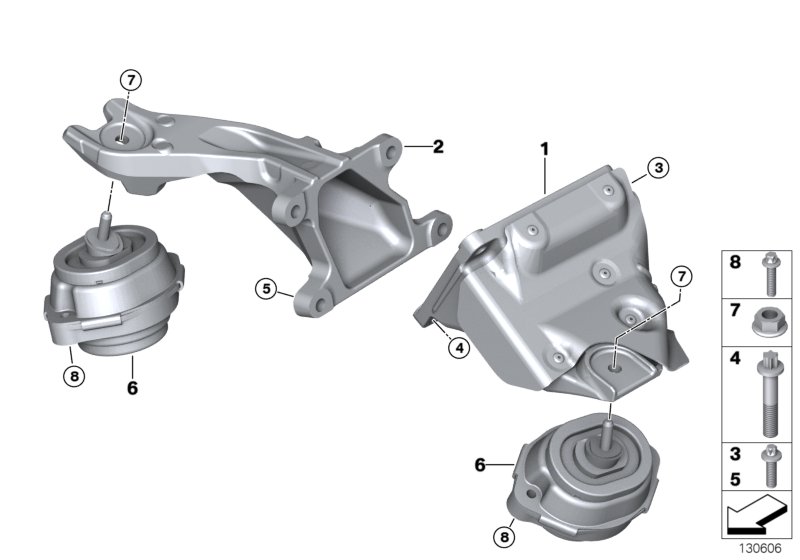 Подвеска двигателя для BMW E53 X5 4.8is N62 (схема запчастей)