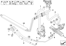 Маслопроводы гидроусилителя рул.управл. для BMW E53 X5 4.4i N62 (схема запасных частей)