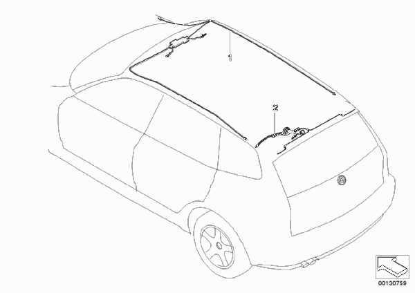Жгут проводов крыши для BMW E83 X3 2.5i M54 (схема запчастей)