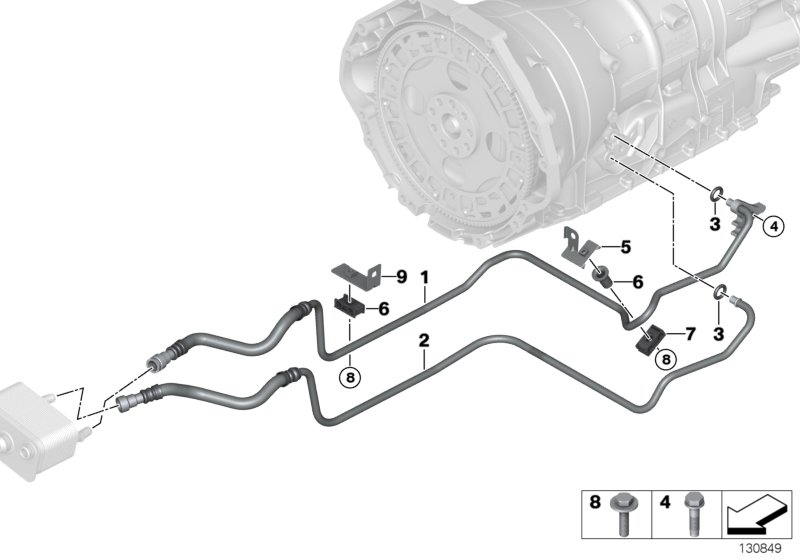Трубопровод радиатора охл.масла КПП для BMW E53 X5 4.4i N62 (схема запчастей)