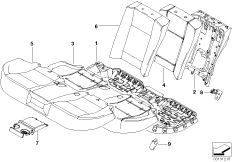 Набивка и обивка базового сиденья Зд для BMW E65 740d M67 (схема запасных частей)
