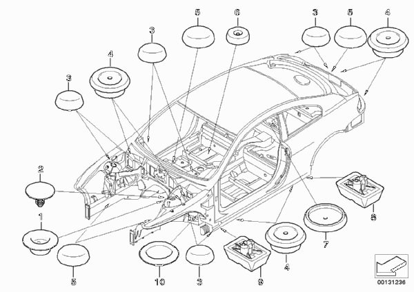 Пробки/заглушки для BMW E64 650i N62N (схема запчастей)