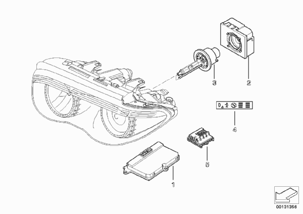 Электронные компоненты ксеноновых фар для BMW E65 740d M67 (схема запчастей)
