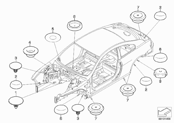 Пробки/заглушки для BMW E63N 630i N53 (схема запчастей)