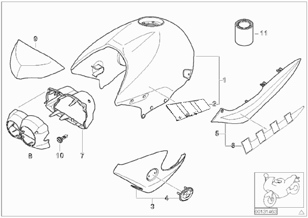 Окрашенные детали 834 citrus для BMW R28 R 1150 R Rockster (0308,0318) 0 (схема запчастей)