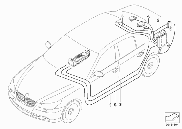 Антенный провод телефона для BMW E60 530i N52 (схема запчастей)